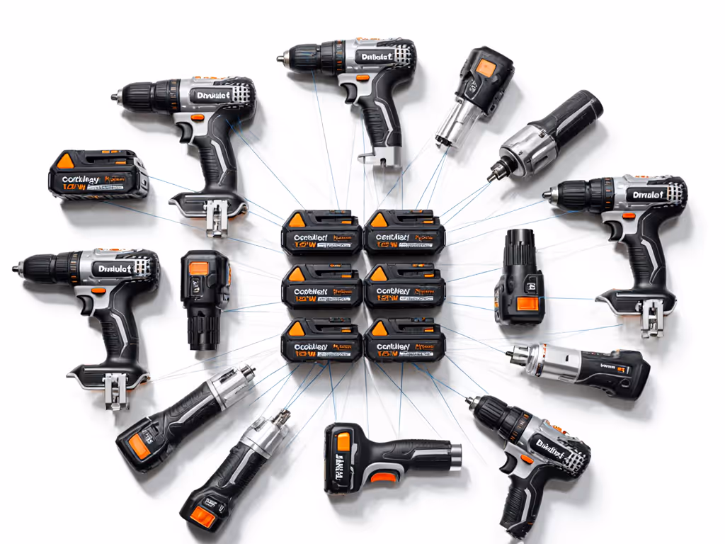 cordless_drill_platform_ecosystem_with_shared_batteries_across_tools